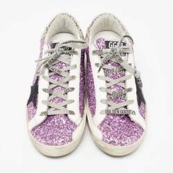 Pre Owned Golden Goose Purple Glitter And Leather Superstar Low Top Sneakers Size 39