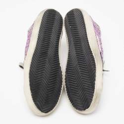 Pre Owned Golden Goose Purple Glitter And Leather Superstar Low Top Sneakers Size 39