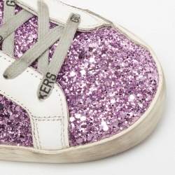 Pre Owned Golden Goose Purple Glitter And Leather Superstar Low Top Sneakers Size 39