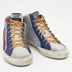 Golden Goose Multicolor Suede And Glitter GGDB Slide High Top Sneakers Size 37