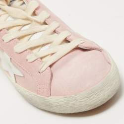 Pre Owned Golden Goose Pink/White Suede and Leather Super Star Sneakers Size 37