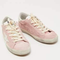Pre Owned Golden Goose Pink/White Suede and Leather Super Star Sneakers Size 37