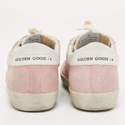 Pre Owned Golden Goose Pink/White Suede and Leather Super Star Sneakers Size 37