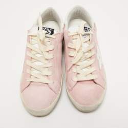 Pre Owned Golden Goose Pink/White Suede and Leather Super Star Sneakers Size 37