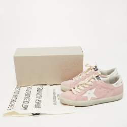 Pre Owned Golden Goose Pink/White Suede and Leather Super Star Sneakers Size 37