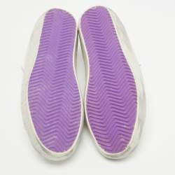Pre Owned Golden Goose White/Purple Leather and Glitter Super Star Sneakers Size 38