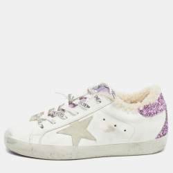 Golden Goose White/Purple Leather and Glitter Super Star