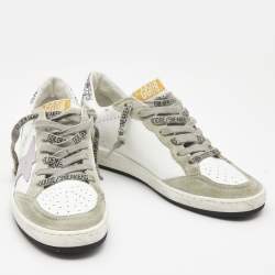 Golden Goose White/Grey Leather and Suede Ballstar Low Top Sneakers Size 37