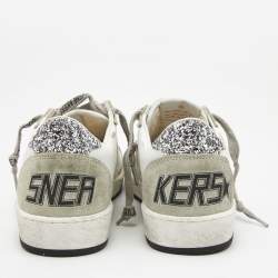 Golden Goose White/Grey Leather and Suede Ballstar Low Top Sneakers Size 37