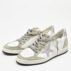 Golden Goose White/Grey Leather and Suede Ballstar Low Top Sneakers Size 37