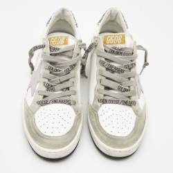 Golden Goose White/Grey Leather and Suede Ballstar Low Top Sneakers Size 37