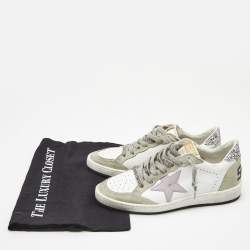 Golden Goose White/Grey Leather and Suede Ballstar Low Top Sneakers Size 37