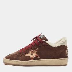 Golden Goose Brown Suede and Fur Ball Star Low Top Sneakers Size 38