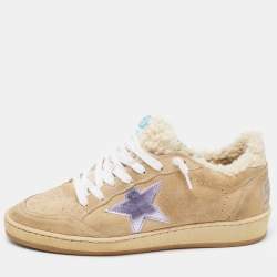 Golden Goose Beige Suede and Fur Ball Star Low Top Sneakers Size 37