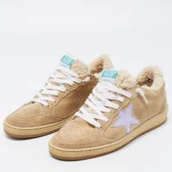 Golden Goose Beige Suede and Fur Ball Star Low Top Sneakers Size 37