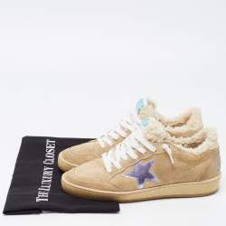Pre Owned Golden Goose Beige Suede and Fur Ball Star Low Top Sneakers Size 37