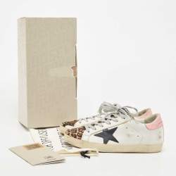 Golden Goose White/Pink Leather and Calf Hair Leopard Print Hi Star Sneakers Size 37