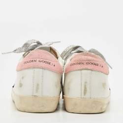 Golden Goose White/Pink Leather and Calf Hair Leopard Print Hi Star Sneakers Size 37