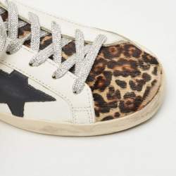 Golden Goose White/Pink Leather and Calf Hair Leopard Print Hi Star Sneakers Size 37