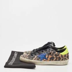Pre Owned Golden Goose Multicolor Leopard Print Calf Hair Superstar Distressed Lace Up Sneakers Size 38