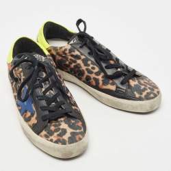Pre Owned Golden Goose Multicolor Leopard Print Calf Hair Superstar Distressed Lace Up Sneakers Size 38