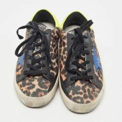 Pre Owned Golden Goose Multicolor Leopard Print Calf Hair Superstar Distressed Lace Up Sneakers Size 38