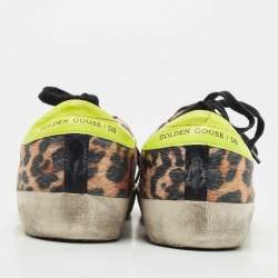 Pre Owned Golden Goose Multicolor Leopard Print Calf Hair Superstar Distressed Lace Up Sneakers Size 38