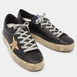 Golden Goose Black Leather Hi Star Low Top Sneakers Size 39