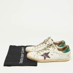 Pre Owned Golden Goose Green/White Leather Superstar Low Top Sneakers Size 41 