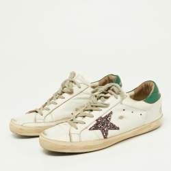 Pre Owned Golden Goose Green/White Leather Superstar Low Top Sneakers Size 41 