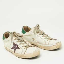 Pre Owned Golden Goose Green/White Leather Superstar Low Top Sneakers Size 41 