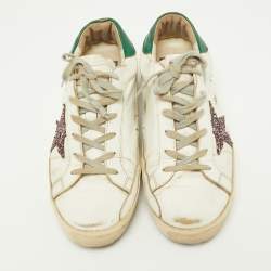 Pre Owned Golden Goose Green/White Leather Superstar Low Top Sneakers Size 41 