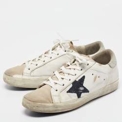 Pre Owned Golden Goose White Leather and Nubuck Superstar Sneakers Size 39