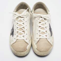 Pre Owned Golden Goose White Leather and Nubuck Superstar Sneakers Size 39