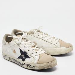 Pre Owned Golden Goose White Leather and Nubuck Superstar Sneakers Size 39
