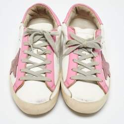 Pre Owned Golden Goose Tri Color Leather and Suede Superstar Low Top Sneakers Size 37