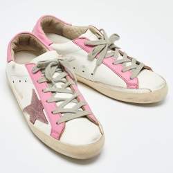 Pre Owned Golden Goose Tri Color Leather and Suede Superstar Low Top Sneakers Size 37