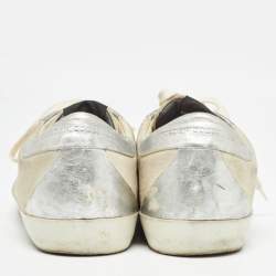 Pre Owned Golden Goose Grey/Silver Suede and Leather Super Star Sneakers Size 39