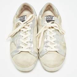 Pre Owned Golden Goose Grey/Silver Suede and Leather Super Star Sneakers Size 39