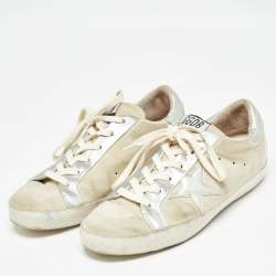Pre Owned Golden Goose Grey/Silver Suede and Leather Super Star Sneakers Size 39