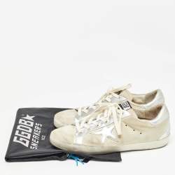 Pre Owned Golden Goose Grey/Silver Suede and Leather Super Star Sneakers Size 39