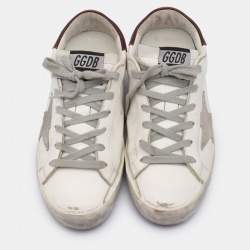 Golden Goose White Leather and Suede Super Star Low Top Sneakers 35
