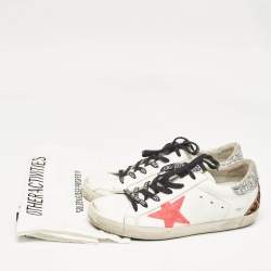 Pre Owned Golden Goose White Glitter and Leather Super Star Low Top Sneakers Size 38