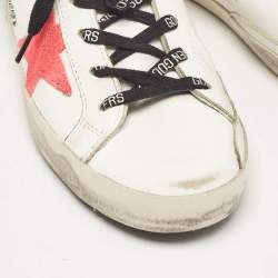 Pre Owned Golden Goose White Glitter and Leather Super Star Low Top Sneakers Size 38