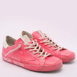 Golden Goose Pink Croc Embossed Leather Super Star Low Top Sneakers Size 39