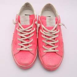 Golden Goose Pink Croc Embossed Leather Super Star Low Top Sneakers Size 39