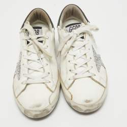 Pre Owned Golden Goose White Leather Superstar Lace Up Sneakers Size 37