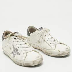 Pre Owned Golden Goose White Leather Superstar Lace Up Sneakers Size 37