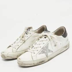 Pre Owned Golden Goose White Leather Superstar Lace Up Sneakers Size 37