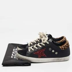 Golden Goose Black Calf Hair and Canvas Super Star Lace Up Sneakers Size 37